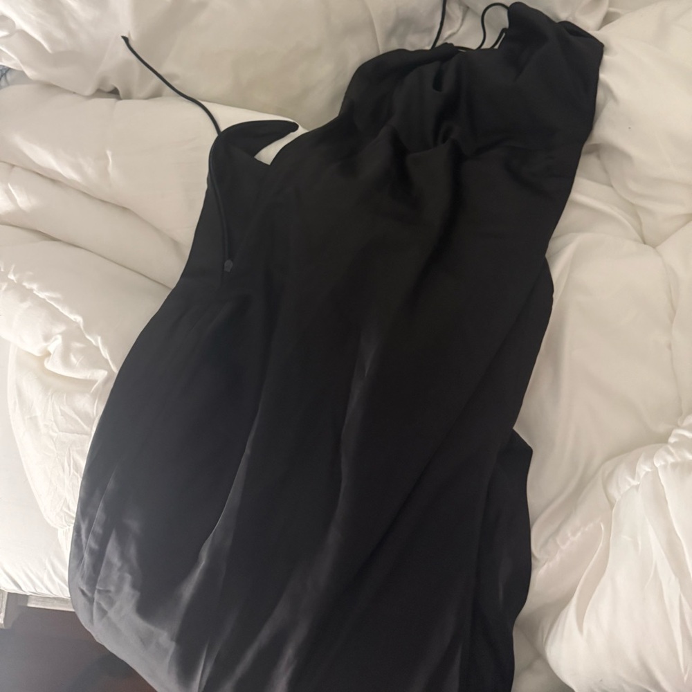 BABYBOO Black Backless Satin Slip Dress with Thigh Slit - Picture 4 of 6